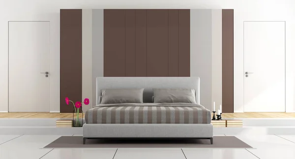Camera da letto moderna bianca e marrone — Foto Stock