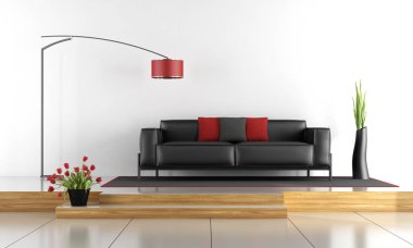 Siyah kanepe - 3d render ile modern lounge