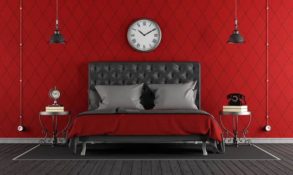 Черная и красная классическая спальня — стоковое фото