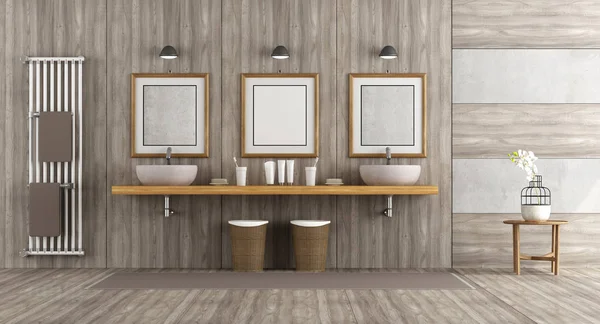 Minimalista baño de madera y hormigón — Foto de Stock