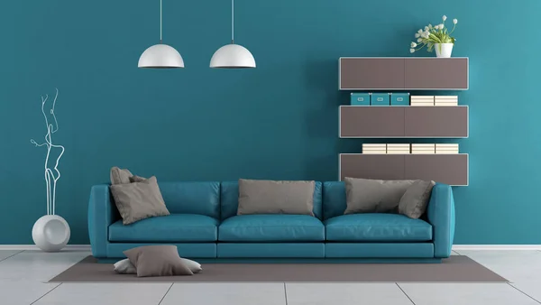 Azul e marrom moderna sala de estar — Fotografia de Stock