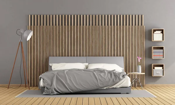 灰色のマスター ベッド ルーム — ストック写真