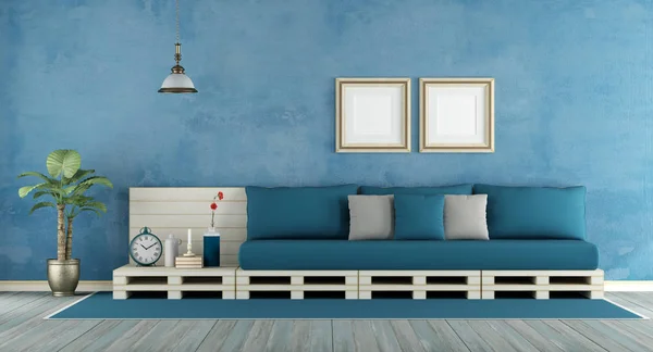 Blå retro vardagsrum — Stockfoto