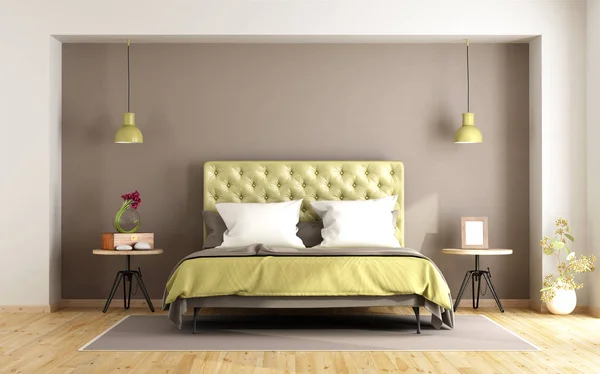 Kahverengi ve yeşil yatak odası — Stok fotoğraf