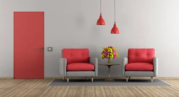 Rotes und graues modernes Wohnzimmer — Stockfoto