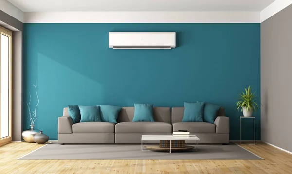 Modern living room with air conditioner — Stock Photo, Image