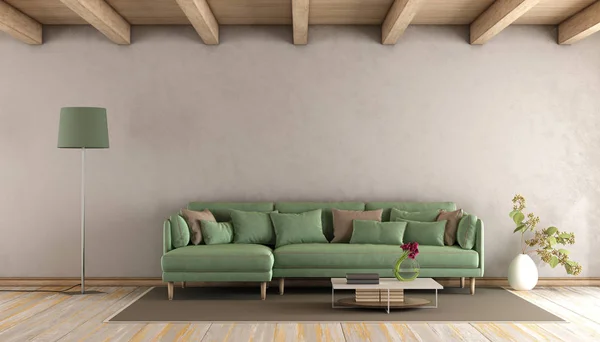 Woonkamer met groene sofa — Stockfoto