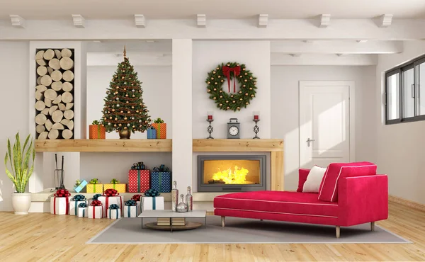 Pokój dzienny z dekoracjami świątecznymi — Zdjęcie stockowe