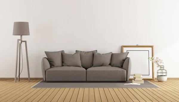Quarto branco com sofá castanho — Fotografia de Stock