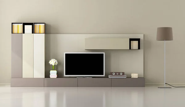 Salon moderne avec unité de télévision — Photo