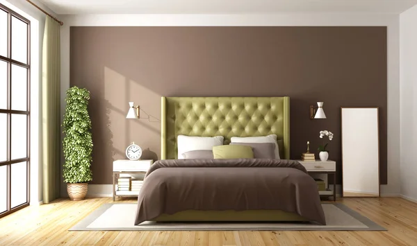 Bruine en groene hoofdslaapkamer — Stockfoto