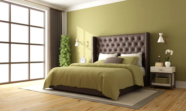 Klasyczna sypialnia brązowy i zielony — Zdjęcie stockowe