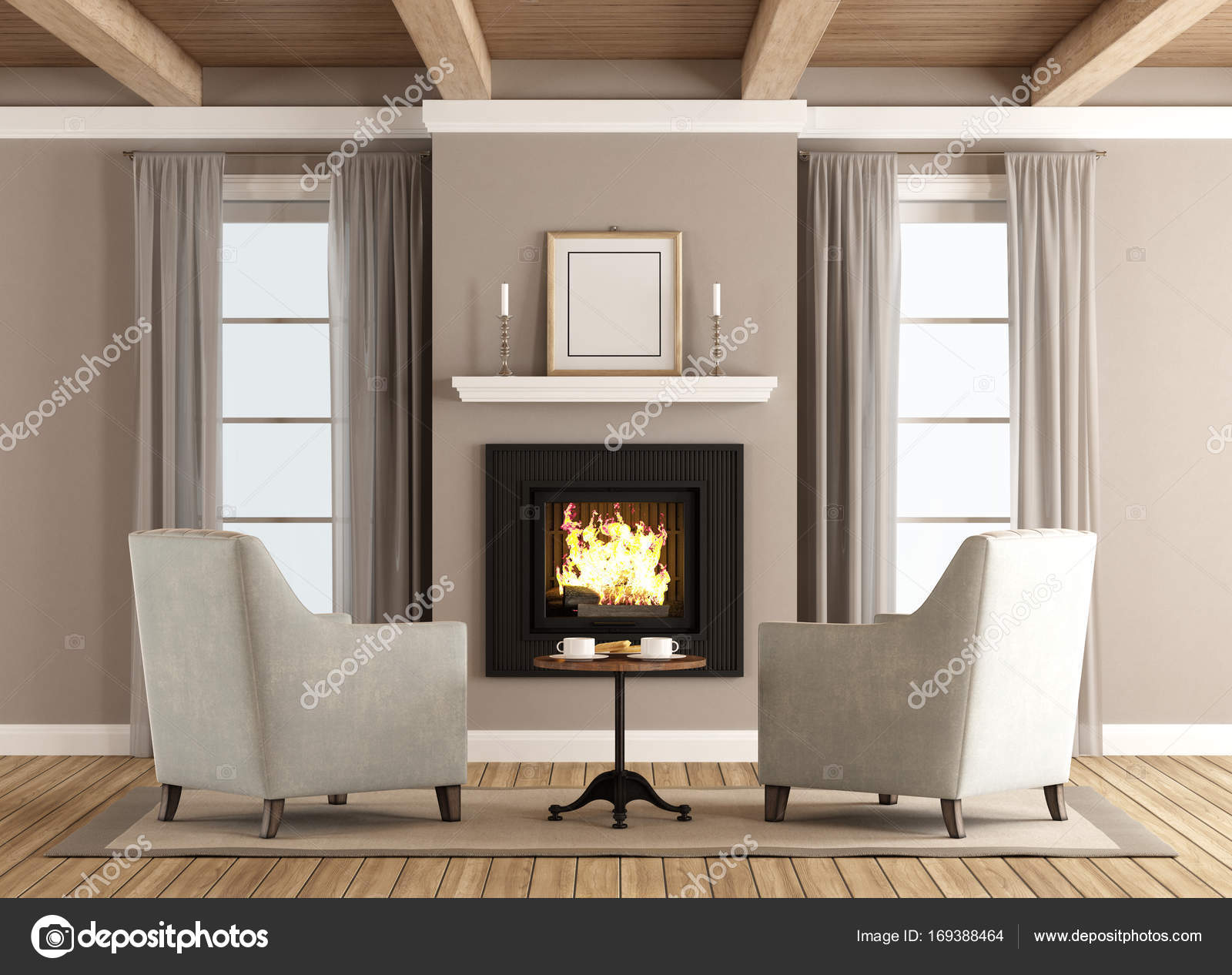 Klassische Wohnzimmer mit Kamin — Stockfoto © archideaphoto #169388464