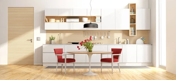 Cucina moderna in legno e bianco — Foto Stock