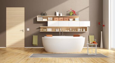 Moder yuvarlak küvet ile banyo