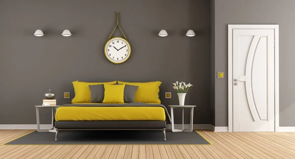 灰色と黄色のモダンな寝室 — ストック写真