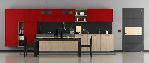 Red and black modern kitchen — Stock Photo, Image