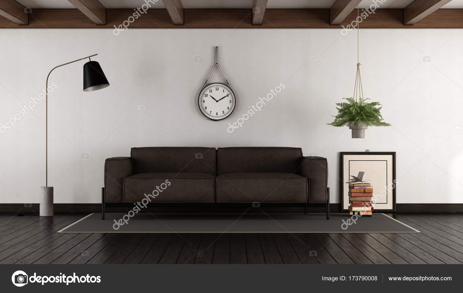 Salon avec canapé marron — Photographie archideaphoto © #173790008 Salon avec canapé marron — Photographie archideaphoto © #173790008