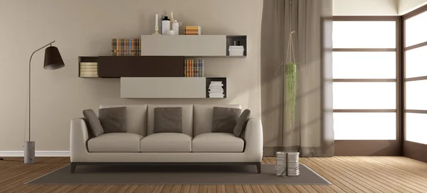 Béžové a hnědé obývací pokoj — Stock fotografie