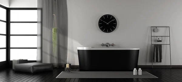 Современная ванная комната с черной ванной — стоковое фото