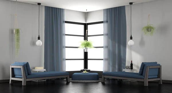 Moderne, wit en blauw lounge — Stockfoto