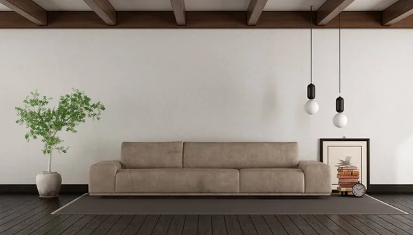 Salon ze skórzaną sofą — Zdjęcie stockowe