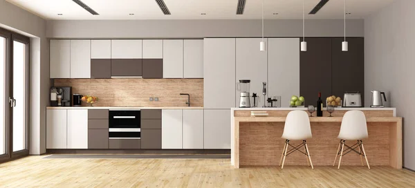 White and brown modern kitchen — Stock Photo, Image