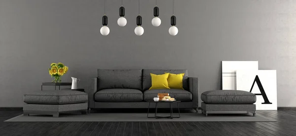 Black and gray living room — Stock Photo, Image