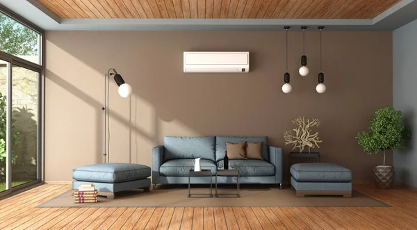Modré a hnědé obývací pokoj s klimatizací — Stock fotografie