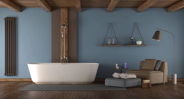 Baño moderno azul con bañera — Foto de Stock