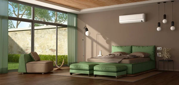 Коричневая и зеленая спальня — стоковое фото