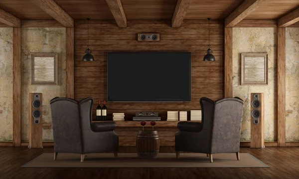 Home cinema in rustic style — Stock Photo, Image