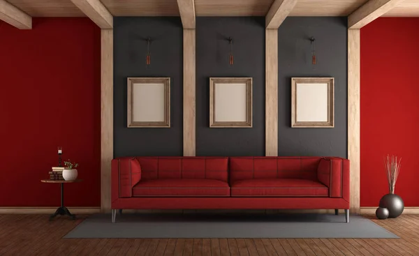 Rosso e grigio elegante soggiorno — Foto Stock