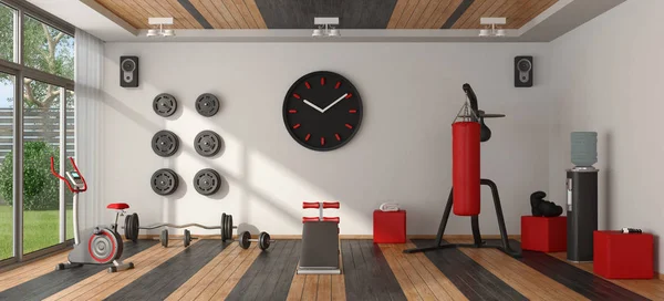 Gimnasio en casa con equipamiento deportivo — Foto de Stock