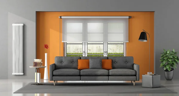 Šedá oranžová obývací pokoj — Stock fotografie