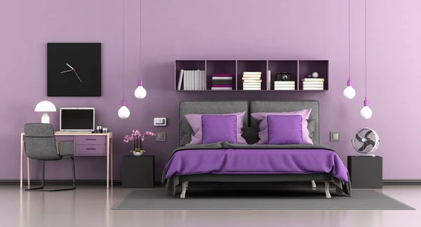 Lila moderna sovrummet — Stockfoto