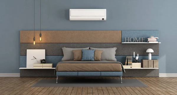 Modern master bedroom with air conditioner — Stock Photo, Image