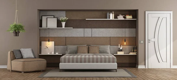 갈색과 회색 침실 — 스톡 사진
