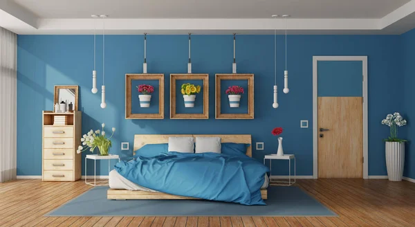 Modern blue master bedroom — Stock Photo, Image