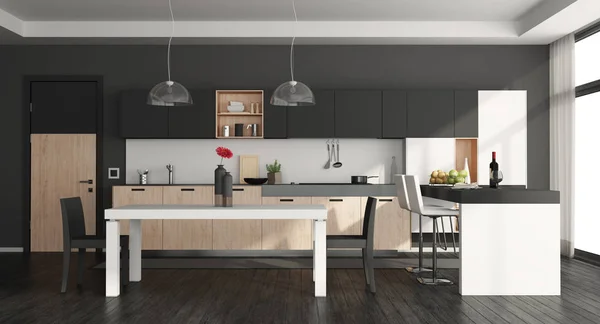 Cucina moderna in bianco e nero — Foto Stock