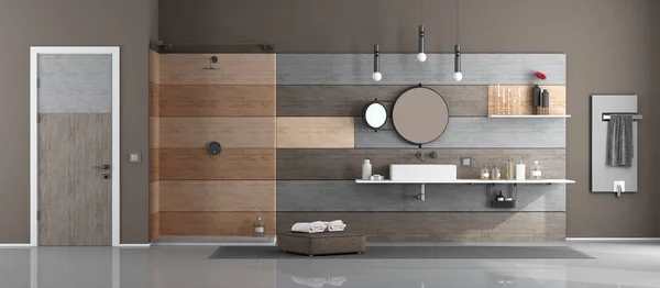 Modern bathroom with washbasin and shower — Stockfoto