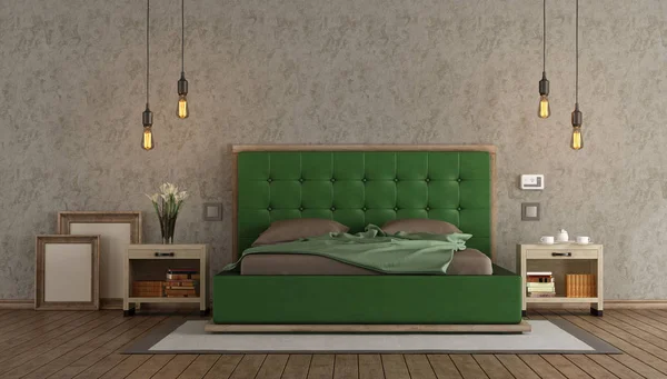 Dormitorio principal con cama doble verde —  Fotos de Stock