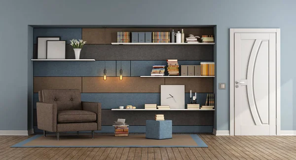 Blå och brun vardagsrum — Stockfoto