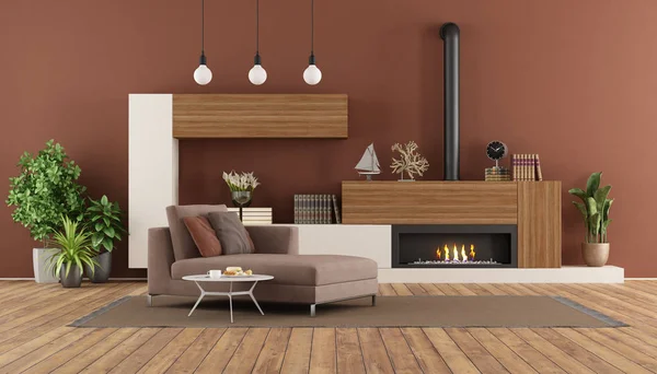 Moderno salón con chimenea —  Fotos de Stock