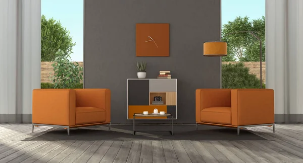 Minimalist living room with orange furniture — Stock Photo, Image