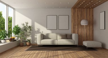 Geniş pencereli minimalist oturma odası