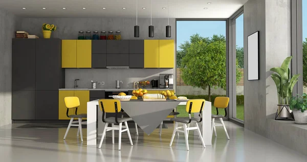 Fekete és sárga modern konyha — Stock Fotó