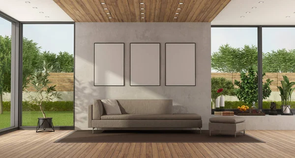 Moderno salón con gran ventana y sofá — Foto de Stock