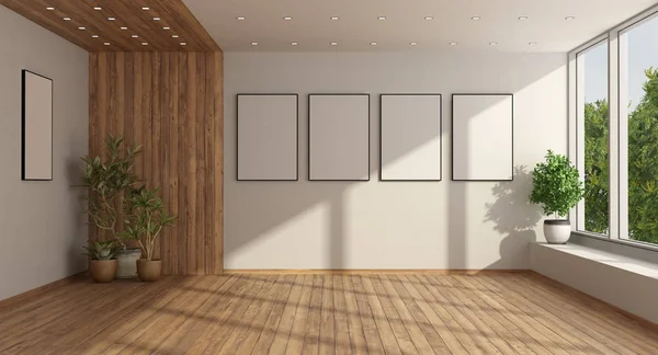 Sala de estar minimalista vacía con ventana grande — Foto de Stock