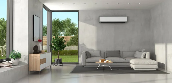 Miniimalistický obývací pokoj s moderním nábytkem a klimatizací — Stock fotografie